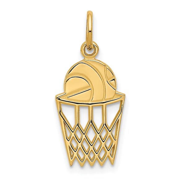 14k Yellow Gold Genuine Sports Basketball in Net Charm - Picture 1 of 5